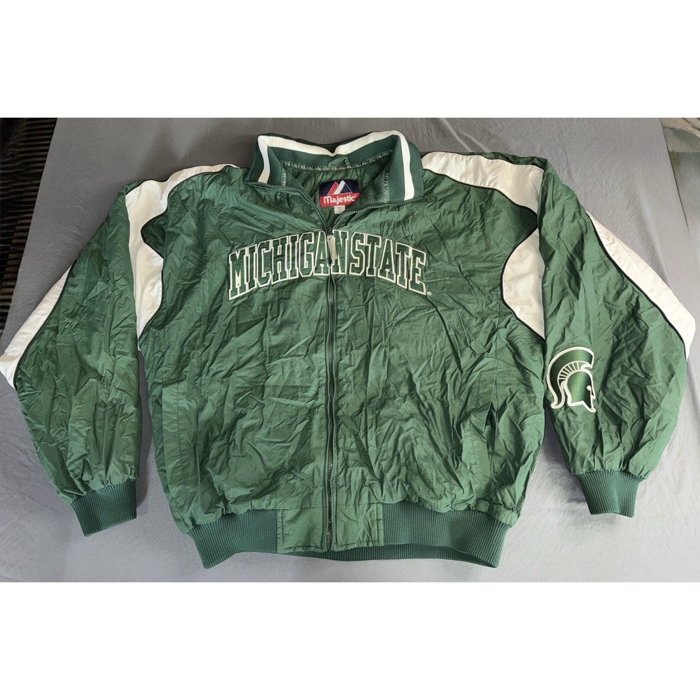 Majestic Michigan State Spartans University MSU Coat Jacket Sz XXL Embroidered